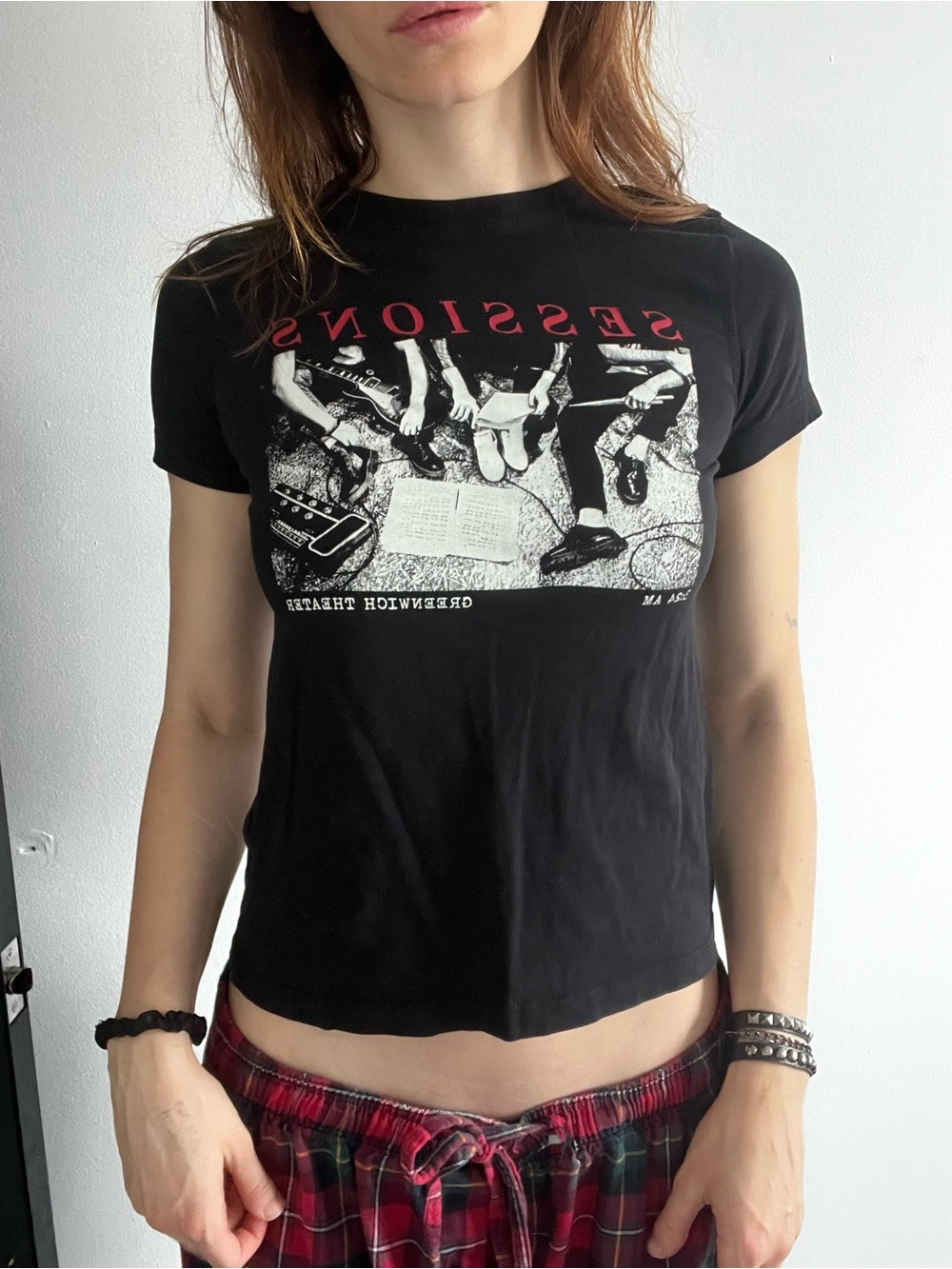Women’s Black Graphic Band Baby Tee